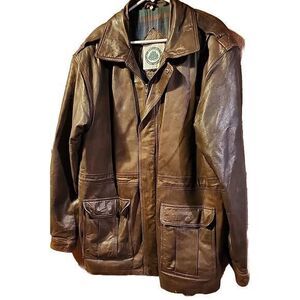 Burks Bay Vintage Mens Leather Jacket  Sz L Black 80's Retro Flannel Lined Black